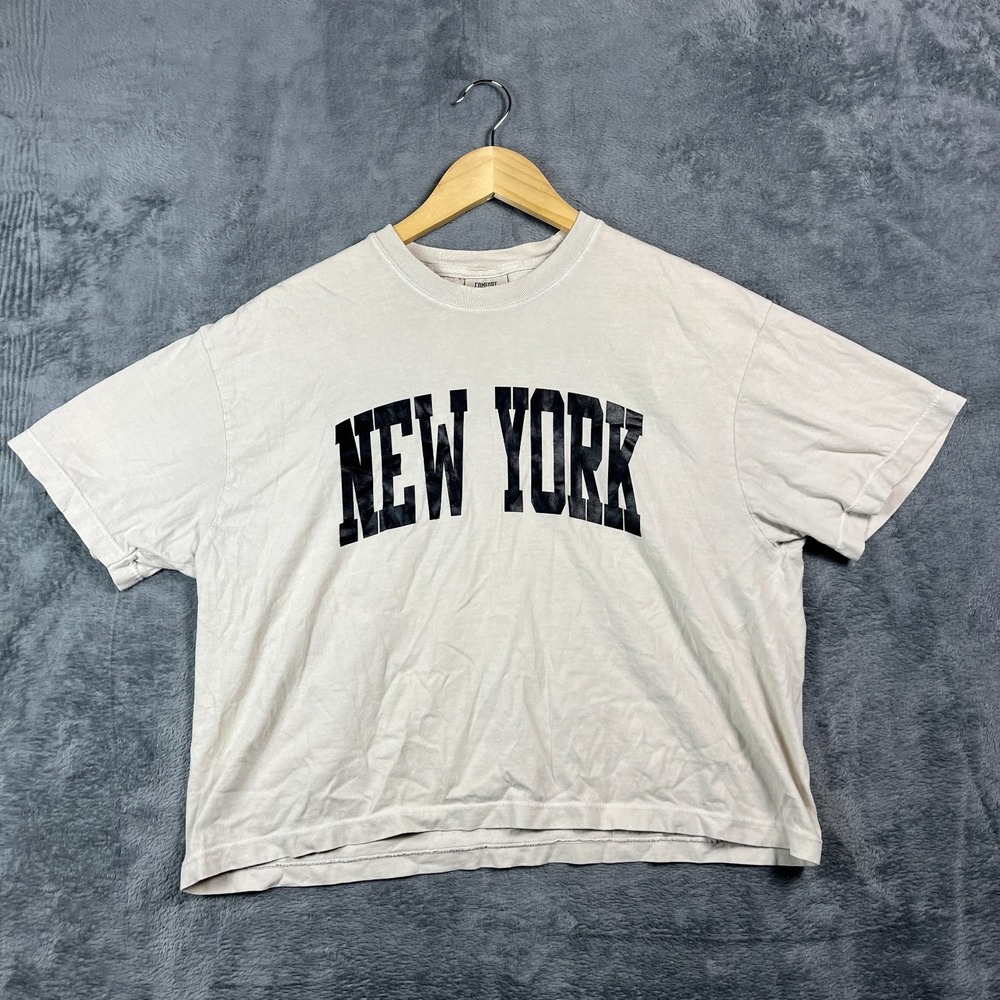 Comfort Colors Cropped T Shirt Women L Beige New York Ring Spun Cotton Loose Fit